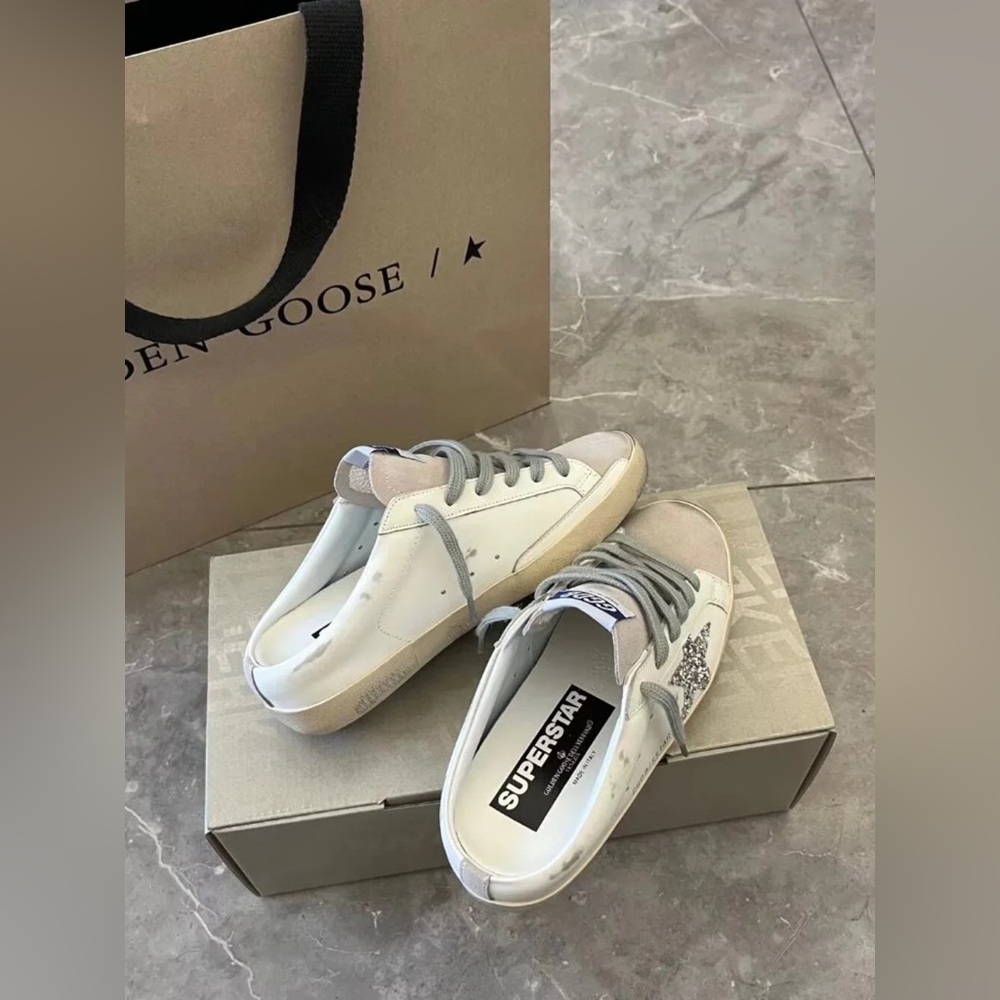 Golden Goose Super-Star sabot Women's Sneakers with Silver Glitter Star - Picture 4 of 8